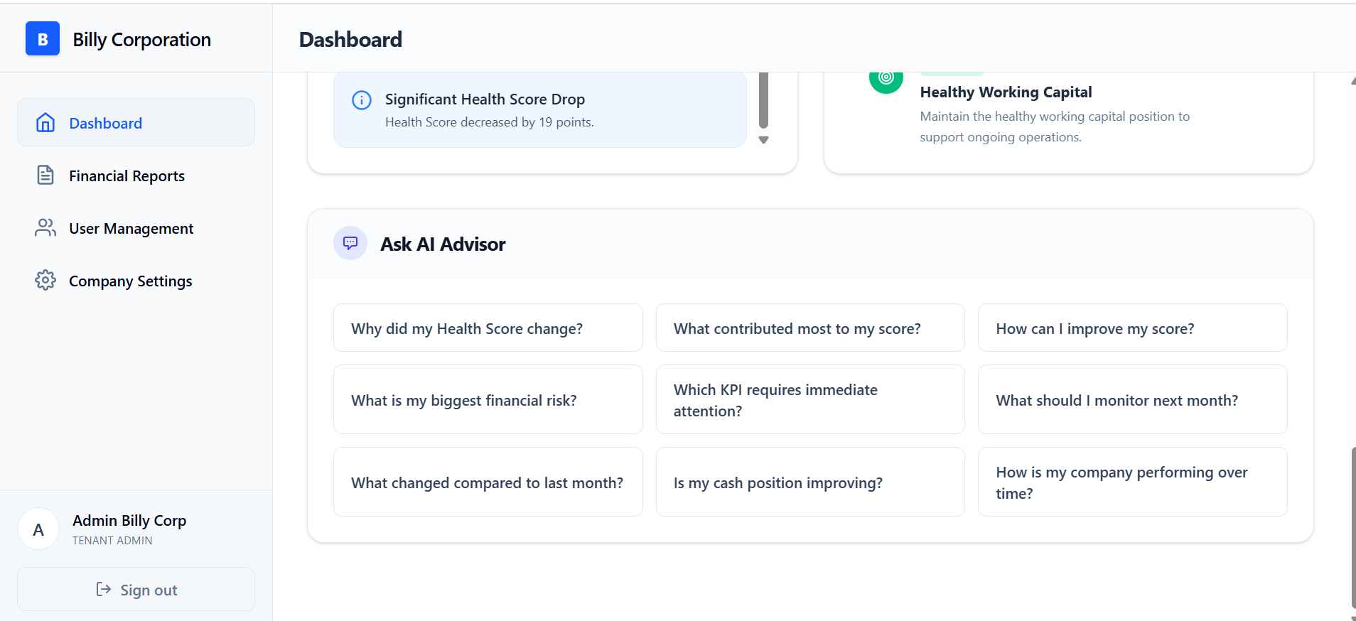 AI Powered Financial Health Dashboard Image